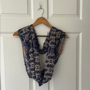 Elegant Blue and Beige Infinity Scarf with hints of Shimmer